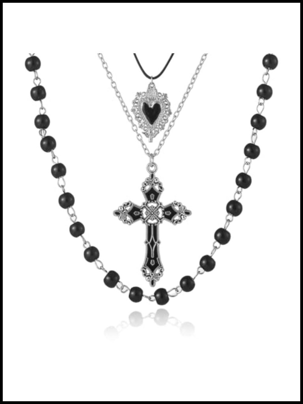 Gothic Layered Cross Heart Necklace Pendant Punk Y2K Jewelry